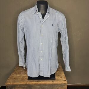 Ralph Lauren Blue White Stripe Dress Shirt Mens 15.5 34/35 Button Front